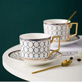CwlwGO-European style cup and saucer set, 7 oz (about 198.4 grams) bone china exquisite glazed platinum tea cup and saucer (two sets), golden spoon, mug, cappuccino, latte, MOCHA, elegant female suit. - color: 2 pack