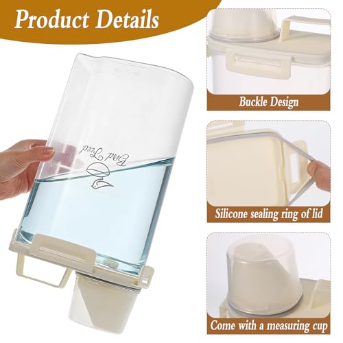 3.17 Qt/3 L Bird Seed Storage Container Airtight- Portable Bird Food Container with Airtight Measuring Cup, Clear Pet Parrot Seed Dispenser for Birds Food Chicken Feed Storage, Beige Lid