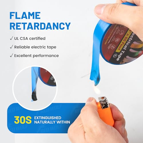 RED WOLF 10 Pack Blue Electrical Tape 3/4 Inch x 66 Ft Industrial Grade UL/CSA Listed 7 Mil Thick Flame Retardant High Temp Waterproof Electrical PVC Tape Electric Super Vinyl Rated 600V - color: Blue