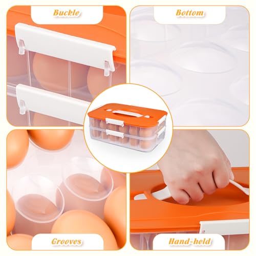 2-Layer Deviled Egg Containers with Lid,36 Slots Deviled Egg Tray Carrier | with Handle and Deviled Egg Injector Piping Tool,Portable Egg Storage Carrier Tray Platter for Party Picnic Travel (orange) - color: orange