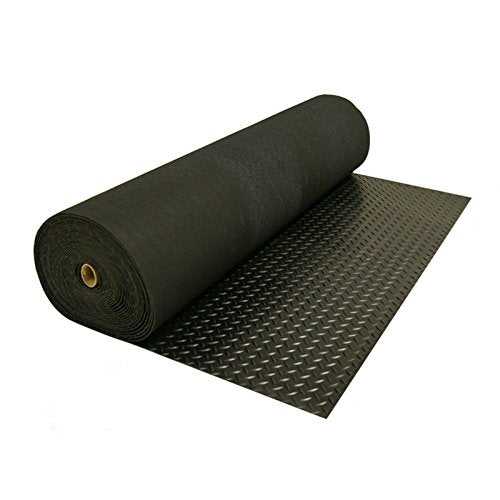 Rubber-Cal Diamond-Plate Rubber Flooring Roll - 3 mm x 4 ft x 6 ft Roll - Black - size: 72"L x 48"W x 0.1"Th