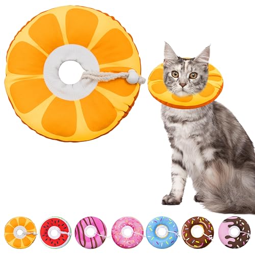 Seyezo Cat Cone Collar Soft, Adjustable Cat Recovery Cone, Orange, Medium | Kitten Cones Stops Licking, Cute Donut E Collar After Surgery, Elizabethan Collar for Kittens, Protective Neck Pillow - color: Orange, size: Medium