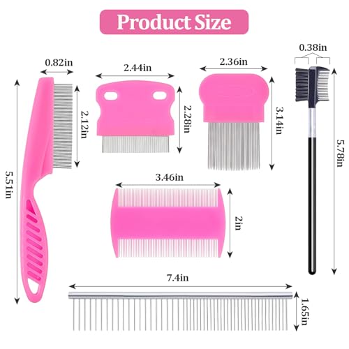 6 Pack Pet Grooming Combs, Stainless Steel Dog and Cat Grooming Combs with Rounded Teeth, Double-Sided Professional Pet Tear Stain Remover for Small, Medium, and Large Pets (Pink) - style: Pink