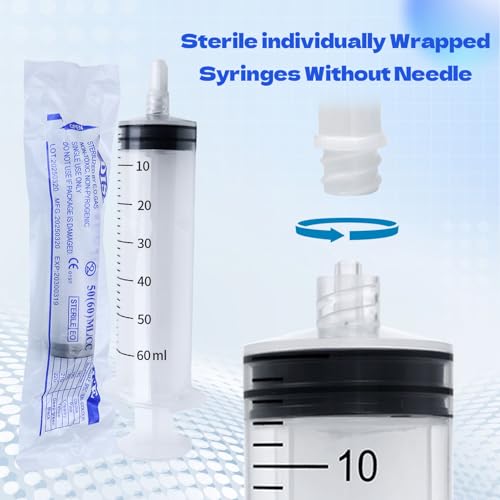 60ml Syringes Without Needles, 60cc Luer Lock Syringe - Disposable Individually Wrapped(30 Pack) - size: 60ml