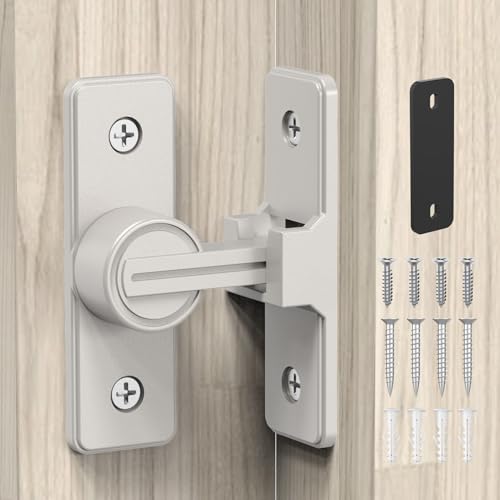 90 Degree Barn Door Lock, Heavy Duty Locks, Nickel | Flip Sliding Gate Latches for Garden, Bathroom, Garage & Sliding Doors - size: 1 Pack Nickel