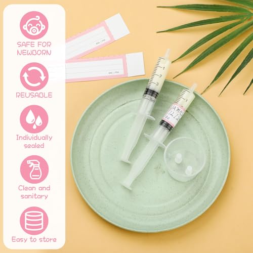 Trelaco 100 Sets 5 Ml Breast Milk Syringes No Needle Colostrum | Sterile Sealed with Caps and Cup, Baby Name Labels, Needle-free Harvesting for Storing Freezing Milk, For Postpartum Moms - size: 5 ml