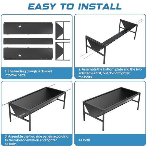 Livestock Feeder Galvanized Steel Feeding Trough, Heavy-Duty Pasture Feeder Large Capacity Livestock Feeding Trough, Easy and Strong Assembly, for Goats, Sheep, Horses, Alpacas