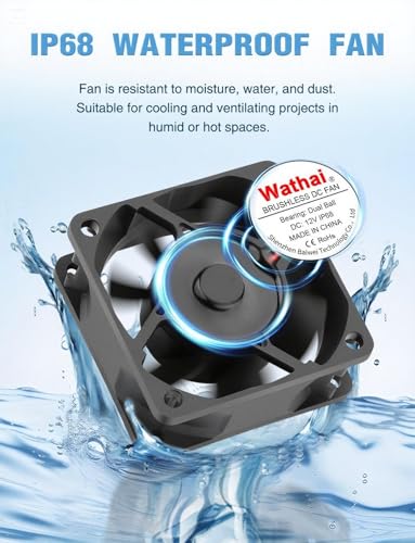 Wathai IP68 60mm x 25mm DC 12V Waterproof Cooling Fan 12 Volt Dual Ball | High Speed DIY for Amplifier, RV Refrigerator, PSU, Electronic Components Equipment Ventilation - style: IP68 60mm