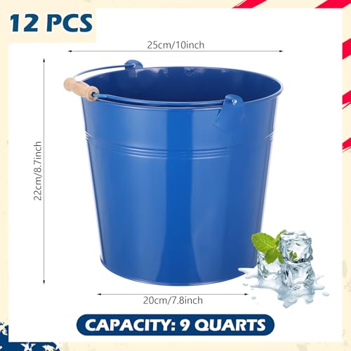 Didaey 12 Pcs Galvanized Metal Beer Buckets, Handle,Royal Blue | 9 Quart Large Capacity Pails for Party Wedding, Tin Pails for Beer Ice, Round Design for Table Centerpieces Crafts - color: Royal Blue