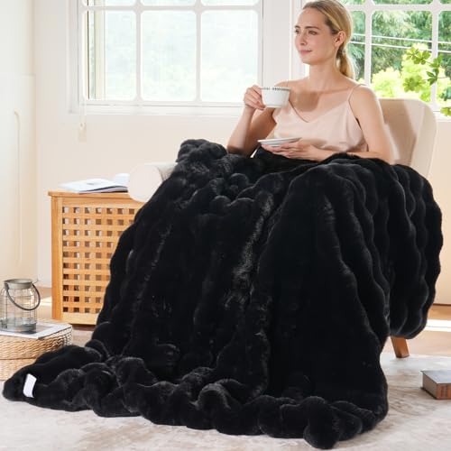 BENVWE Faux Fur Throw Blanket for Couch - Thickened Fluffy Soft Bubble Blanket for Living Room Home Decor - Fathers Day Birthday Gifts for Women Men, Black, 50" x 60",1300GSM - color: Black, size: Throw(50" x 60")