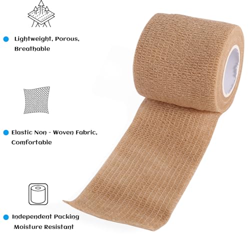 36 Rolls Elastic Self Adhesive Bandage Wrap 2 Inch, Breathable Non Woven Cohesive Bandage, Vet Wrap for Dogs, Ankle Sprains Swelling Medical First Aid Tape, Sports Athletic Tape Brown - color: 2 Inch-36 Count Brown