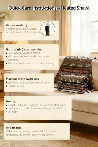 Heated Wearable Blanket, Faux Cashmere Electric Throw with 3 Heating Levels, USB-C Powered, Southwestern Pattern, 40x65 Inches (Brown(Thick)) - color: Brown(thick)