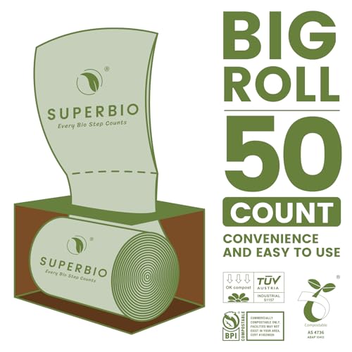 SUPERBIO 13 Gallon Flat Top Compostable Food Waste Bags, 50 Count, 2 Pack | 49.2L, 0.87 Mil, ASTM D6400 BPI and OK compost HOME - color: 13 Gallon Flat Top, 100 Count (2 Pack)