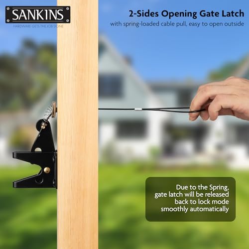 4" Self-Locking Gate Latch for Wooden Fence with Cable Pull, 1pcs | Automatic heavy duty fence latch, gravity gate latch for metal gates, secure pool garden shed, black, with spring cable pull - size: Upgrade