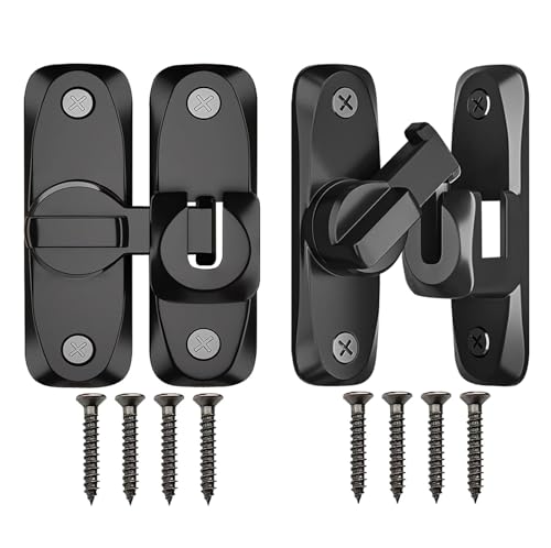 Sliding Barn Door Lock, 90/180 Degree Heavy Duty Flip Gate Latches,Thickened Anti-Rust Hasp Latch for Barn Doors,Garden, Bathroom, Outdoor, Garage, Window (Black,2 Pack) - color: Black & Basic Version