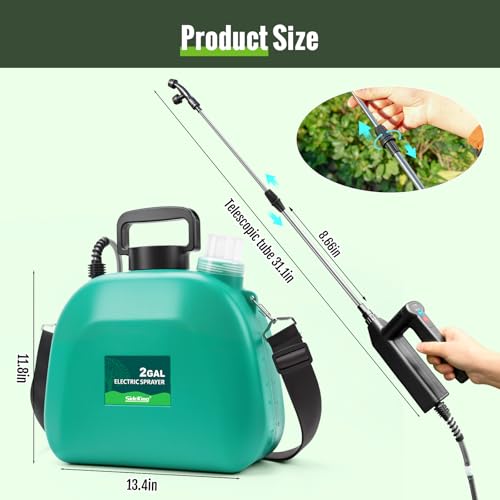 Battery Powered Sprayer 2 Gallon, Electric Pump Sprayer for Lawn & Garden | 3 Pressure Levels, LED Battery Display, 4 Spray Nozzles, Telescopic Wand, Self-Priming Pump - color: Green