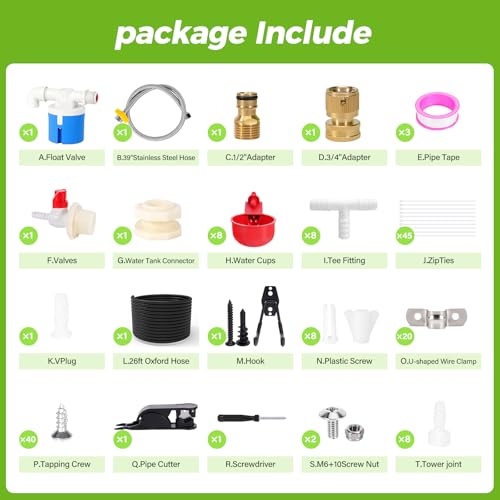 Complete Set Pipeline Automatic Chicken Waterer System| Removable Washable | Chicken Watering System with Poultry Water Cups| Poultry Waterer Feeder Dispenser for Pigeon Duck Quail for Chicken Coop