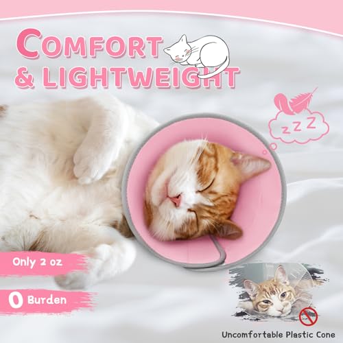 Cat Cone Collar Soft to Stop Licking, Adjustable, Foldable Lightweight Kitten Cones After Surgery Recovery for Cats & Kittens, Cat Cone Alternative, Easy Eating (Solid Pink, M) - color: Solid Pink, size: M