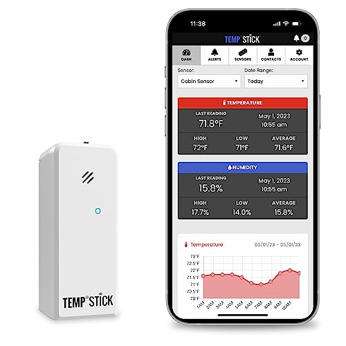 Temp Stick Remote WiFi Temperature & Humidity Sensor, Data Logger. No Subscription. 24/7 Monitor, Unlimited Text, App & Email Alerts. Made in America. Use with Alexa, IFTTT. Monitor Anywhere, Anytime - color: White