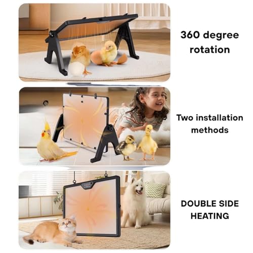 GROZY Double-Sided Chick Brooder Heat Plate 86-167°F Adjustable Temperature Angle Heater with Remote LED Night Light & Temp Display, Energy Saving Chicken Coop Heater for Chicks Ducks Cats Dogs