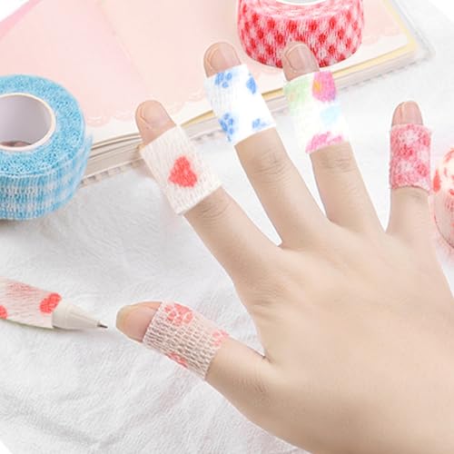 8 Rolls Non-Woven Self Adhesive Bandage Wrap Sweatproof Waterproof Cute Vet Wrap Elastic Cohesive Bandage Wrap for Fingers Ankle Grip Nail Protector Tape Sports Fixing Band Stretch Wrap (Multicolor)