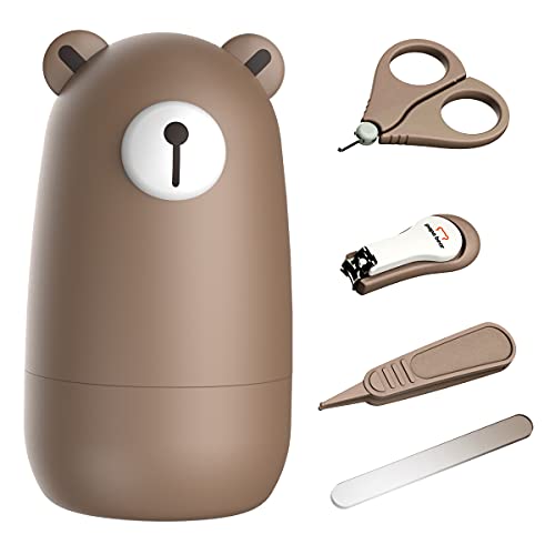 Baby Nail Clippers Set with Cute Case, Infant Fingernail and Toenail File Kit for Newborn Manicure and Pedicure, New Mom Grooming Gift - color: Bronze + Weiß