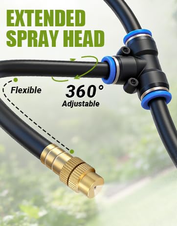 52FT 5/16" Misting Irrigation System for Garden with 20 Adjustable Nozzles | 360° Bendable Copper Nozzles, Quick Connect, Steady Flow, UV-Resistant PE Tubing & Accessories, Garden Beds& Greenhouse - size: 52 FT+20 Nozzles