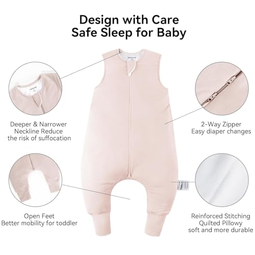 BubblePanda Rayon Made from Bamboo Sleep Sack with Feet 2t-3t 2.5 Tog | 24-36 Months Toddler Sleep Sacks with Legs, Soft Walker Sleeping Sack, Baby Wearable Blanket, 2-Way Zipper, Pink, Large - color: Pink, size: L(2-3T)