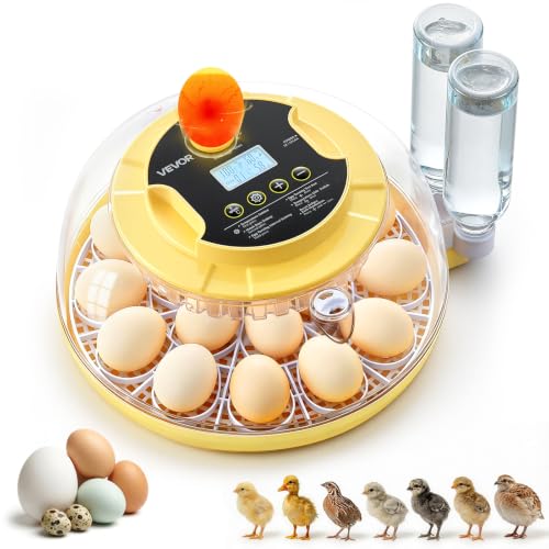 VEVOR 18 Egg Incubator, Automatic Egg Turner with LED Candler, Temperature & Humidity Control, 360° View Clear Window, Auto Water Refill, Poultry Eggs Incubators for Hatching Chicks Ducks Goose Quail | for Hatching Chicks Ducks Goose Quail, LED Candler, T