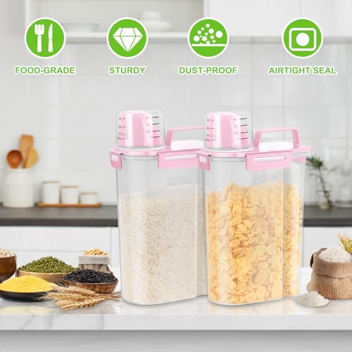 TBMax Rice Container 2 Pack 5 Lbs Cereal Container Storage, Kitchen Pantry Food Storage Holder with Cup, Small Pet Dog Cat Food Container -Pink - color: Pink 3+3Qt