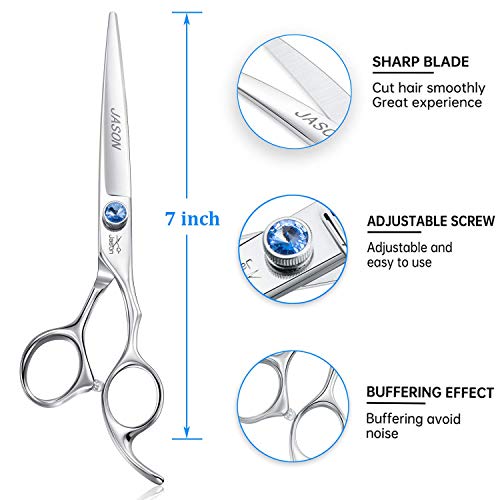 JASON Dog Grooming Scissors Shears - 7" Straight Ergonomic Pet Trimming Kit | Premium Cats Shear with Offset Handle and Jewelled Screw, Sharp, Comfortable, Gift - size: 7.0", style: Straight