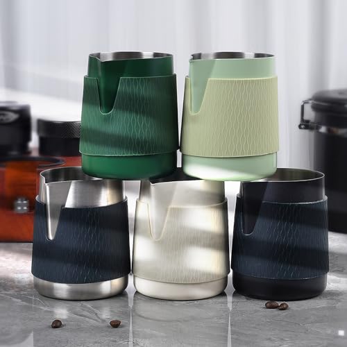 IKAPE Espresso Milk Pitcher, 15.04/450ml Milk Frothing Jug without Handle, Espresso Steaming Pitcher with Sharp Spout for Espresso Barista Tool(black) - color: Black