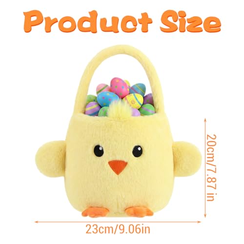 Leinuosen Easter Basket Stuffed Animals Chick Yellow Easter Egg Hunting Baskets Cute Festivals Gift Bags Buckets for Tote Bags for Decorations Candy Gifts Storage - style: Chick