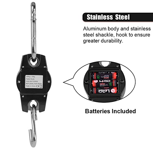 Fuzion Hanging Scale 660LB - Heavy Duty Crane Scale with Aluminum Body | Stainless Steel Hook, Hold/Tare Function, Large Display, Digital Hanging Scales for Weighing Animals, Hays, Fish, Luggage - color: Black, size: 660LB