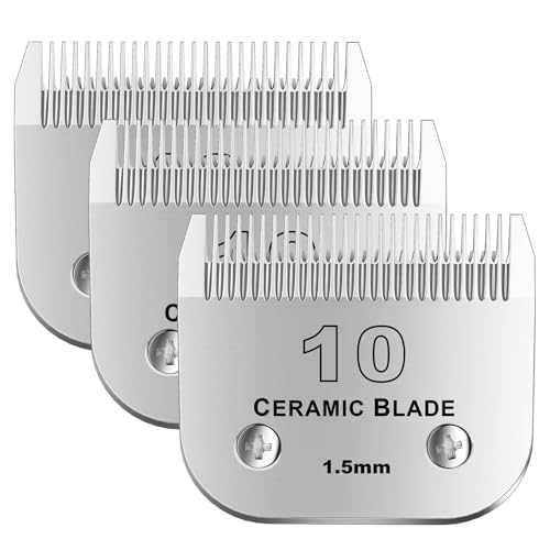 10# Detachable Pet Dog Grooming Clipper Ceramic Blade,Compatible with Andis Size 10 Cut Length 1/16"(1.5mm),Compatible with andis/wahl/Oster Dog Clippers 3PCS - color: Silvery-2