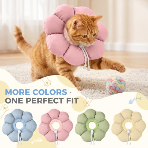 Avont Soft Cat Cone S Softpink Post-Surgery Anti-Lick Adjustable | Softpink S, Neck 5.9-9.8", Anti-Lick, Breathable, Lightweight, Soft Cotton, Adjustable Drawstring - color: Softpink, size: S (5.9" – 9.8")