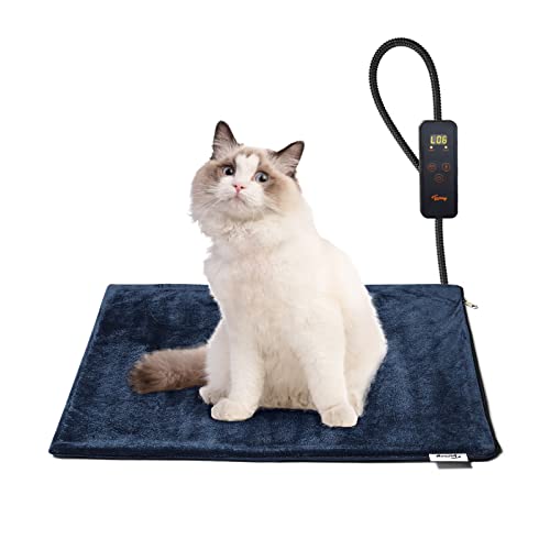 Toozey Pet Heating Pad, 6 Adjustable Temperature Heated Cat Bed with Timer, Waterproof Electric Heated Mat for Dogs and Cats, Chew Resistant Cord, Safe Indoor Use, 18x16in - color: Navy Blue, size: 18.0"L x 16.0"W x 0.6"Th