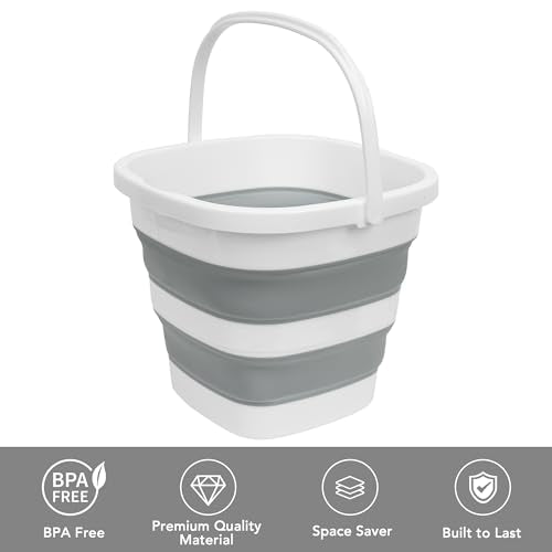 Collapsible Bucket, 2.6 Gallon 10L Mop Bucket for Cleaning, Car Washing, Portable Plastic Tub for Camping, RV, Beach, Fishing, Garden, Indoor and Outdoor Space Saving Wash Basin Ice Buckets - color: Gray, size: 10L