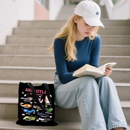 Aesthetic Canvas Tote Bag for Women - with Magnetic Snap Closure & Zipper Inner Pocket Reusable Totes Bag - color: Axolotls1