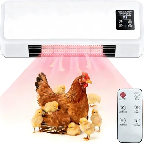 1500W Chicken Coop Heater for Winter, Wall-mounted poultry heater, 5S Fast Heating with Adjustable Temperature (77~99℉), Safe Warm Stove for Chickens, Ducks & Small Pets
