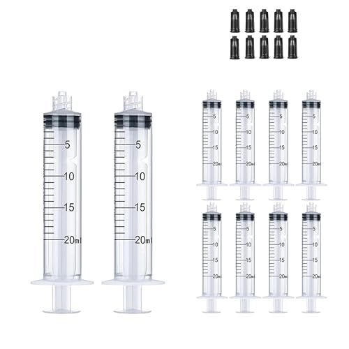 10 Pack 20 ml Syringe for Liquid Without Needle,Luer Lock Syringes with Cap, Individually Wrapped,Measurement for Scientific Labs,Measuring Liquids,Pet Feeding,Oil or Glue Applicator (B 10 Pack 20ml) Luer Lock - size: B 10 Pack 20ml