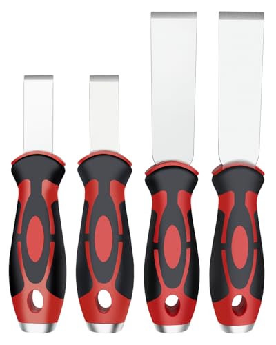 ROTATION 4pc Extra Thick Scraper Set, Putty Knife with Hammer End | Soft Grip, Heavy Duty, Scraper with Hammer End, Stainless Steel Putty Knife - style: 4pc