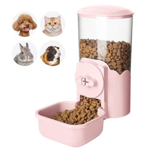 VANNON Small Animal Hanging Automatic Food Dispenser, 35oz Gravity Pet Feeder for Cage, Food Bowl for Rabbit Puppy Cat Ferret Guinea Pig Chinchilla Parrot (Pink) - color: Pink