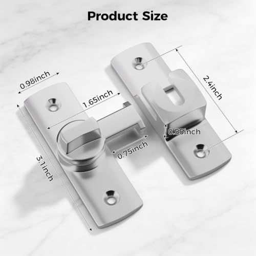 ESINAM Gate Latch, 90/180° Sliding Barn Door Lock, Heavy Duty Flip Latch with Screws, for Bathroom, Garden and Cabinet, Silver-2Pack - color: Silver
