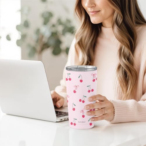SANDJEST Cherry Tumbler 20oz, Stainless Steel Travel Cup with Lid, Insulated Coffee Mug, Cherry Gifts for Women Girls Friends Sisters on Birthday Christmas - color: Cherry 1