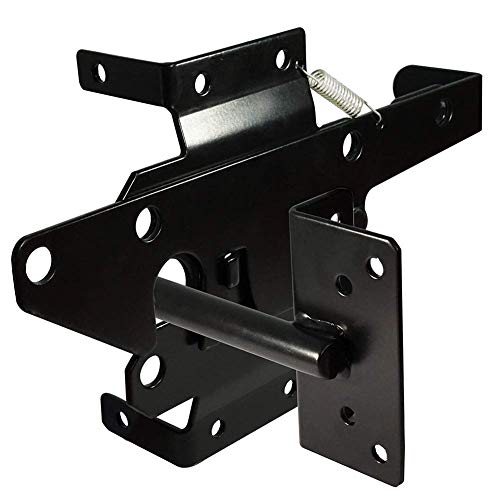Self-Locking Gate Latch Heavy-Duty for Wood Gate, Steel Black, 1pcs | Post Mount Automatic, gate locks for outdoor fence| Pool | Garden, Gravity Door Latch with Fasteners Hardware, Padlockable - color: Black