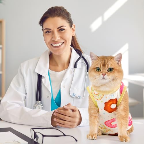 Avont Cat Recovery Suit - Kitten Onesie for Cats After Surgery | Stop Licking, Protects Stitches, M: Neck 9.5"-11"/Chest 13.7"-15.4"/Back 10.4", Soft & Breathable, Hook & Loop, Donut - color: Donut, size: Medium