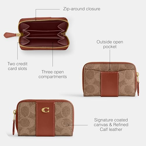 Coach, Women's, Essential Small Zip Around Card Case, Tan Caramel, One Size - color: Tan Caramel, size: One Size