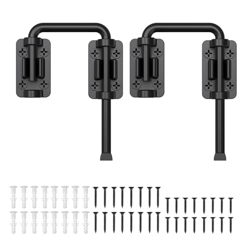 Sliding Door Loop Lock, 2-3/8 Inch Door Latch Lock, Black,2PCS | Patio Sliding Door Latch, 7mm Solid Stainless Steel, Door Lock for Barn, Screen, Fence, Garden, Shed, Multi Angle Fit - color: Black-2PCS