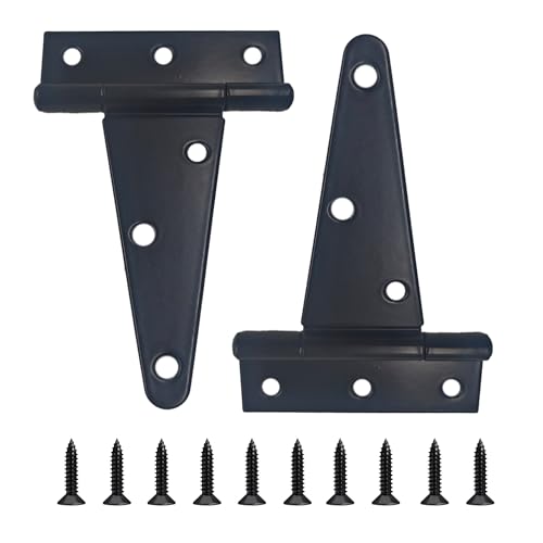 2PCS 4" Heavy Duty T-Strap Hinges, Black Rustic Iron Hinge, Rustproof Gate Tee Hinges for Outdoor Sheds, Barn Doors & Wood Fences-Thickness 1.8mm - size: 4 Inch